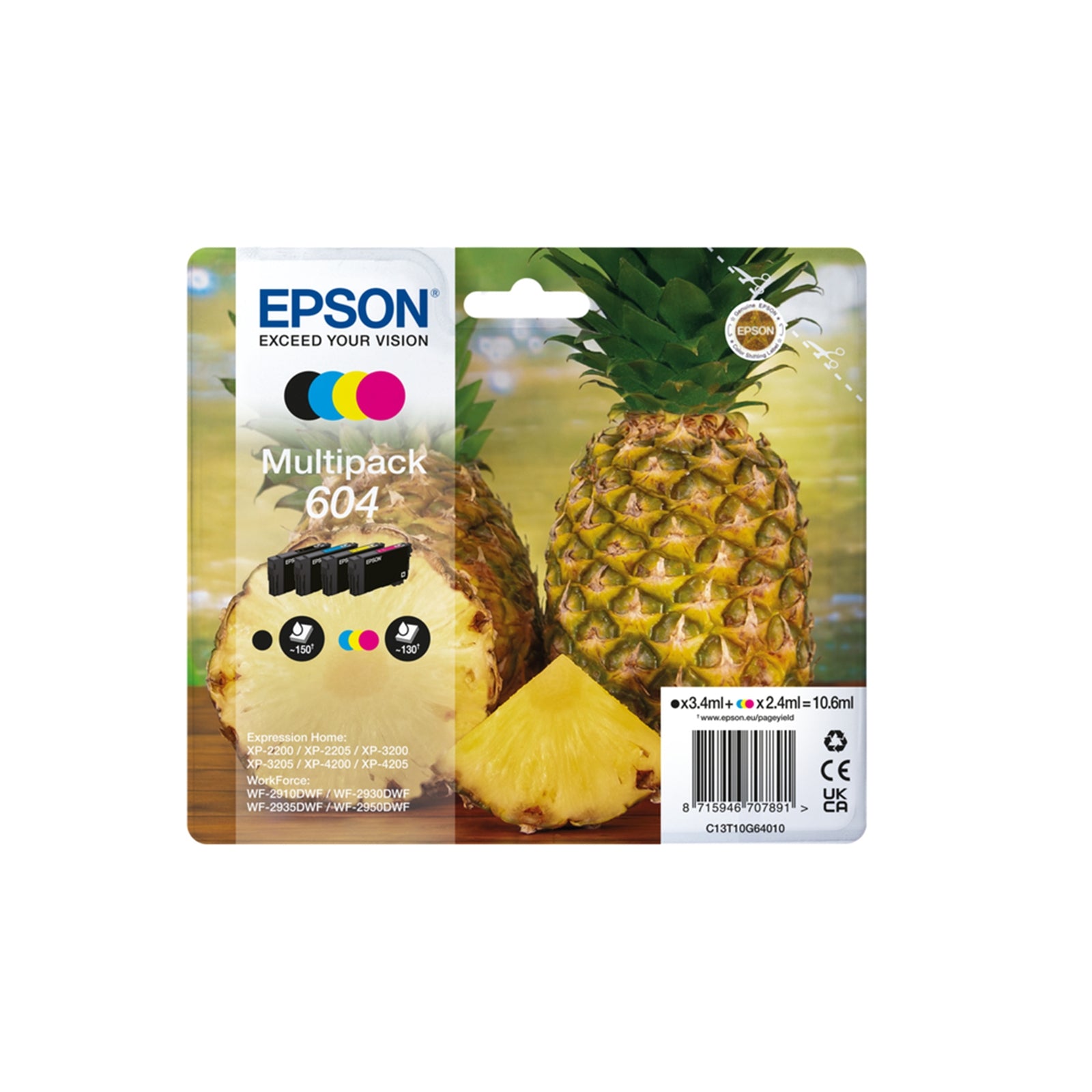 Epson C13T10G64010 604 Ink Cartridge Value Pack CMY (130 Pages) K (150 Pages)-PCR Business Solutions Ltd